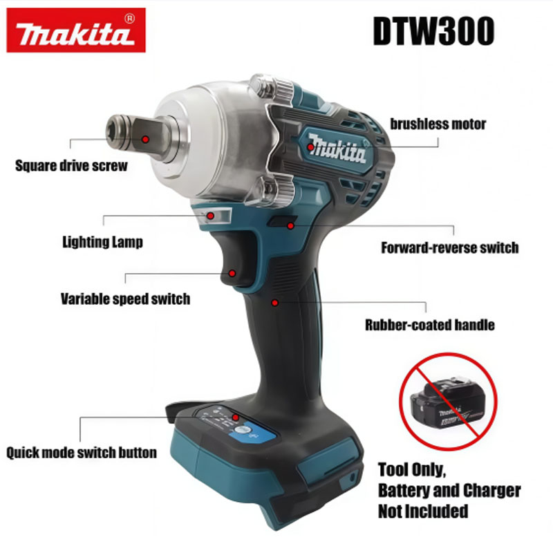 Makita Drill Dtw300 - Makita DTW300 18V Borstelloze Accu-slagmoersleutel Set