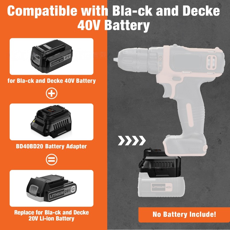 Black+Decker Tool Cordless - HAKSINKY Tool Batterij Adapter BD40BD20 voor